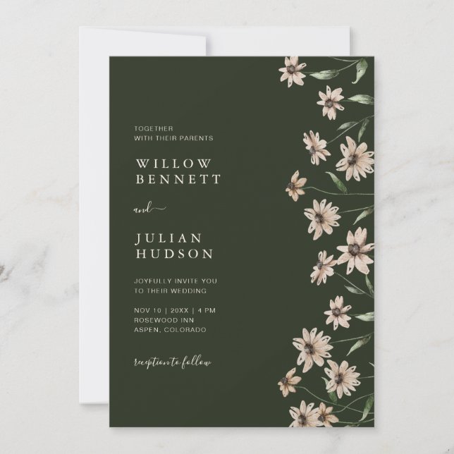 Convites Simples Casamento Floral Verde Moderno (Frente)