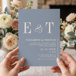 Convites Simples Casamento Minimalista em Azul Empoeirado