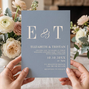 Convites Simples Casamento Minimalista em Azul Empoeirado