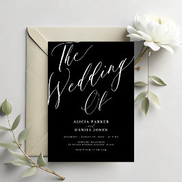 Convites Simples casamento preto com script de caligrafia e