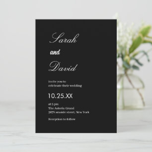 Convites Simples casamento preto e branco com script de cal