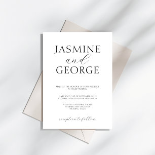 Convites Simples Casamento Preto e Branco de Script Elegant