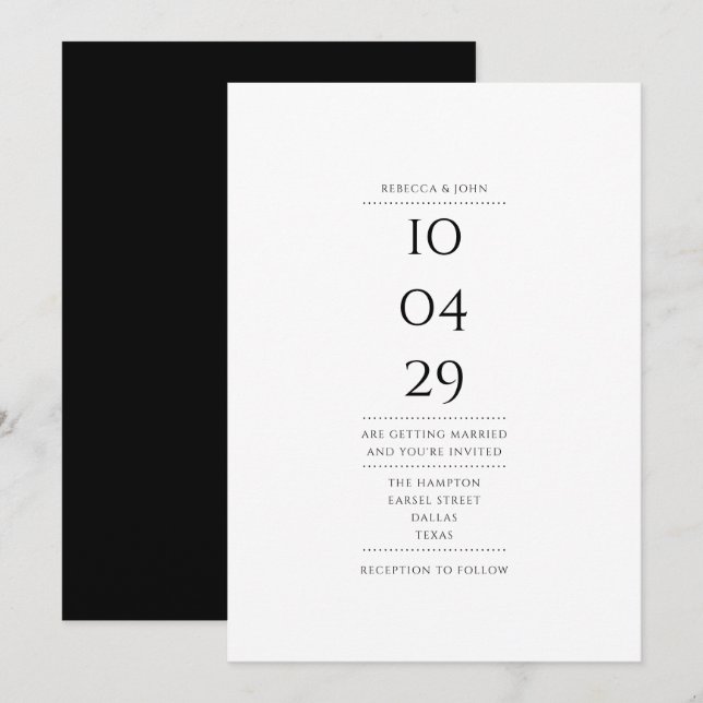 Convites Simples Casamento Preto e Branco Elegante (Frente/Verso)
