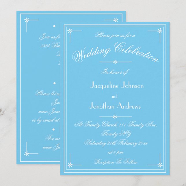 Convites Simples Casamento Tudo Em Um Aqua Azul Clássico (Frente/Verso)