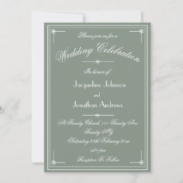 Convites Simples Casamento Verde Sage Clássico Tudo Em Um