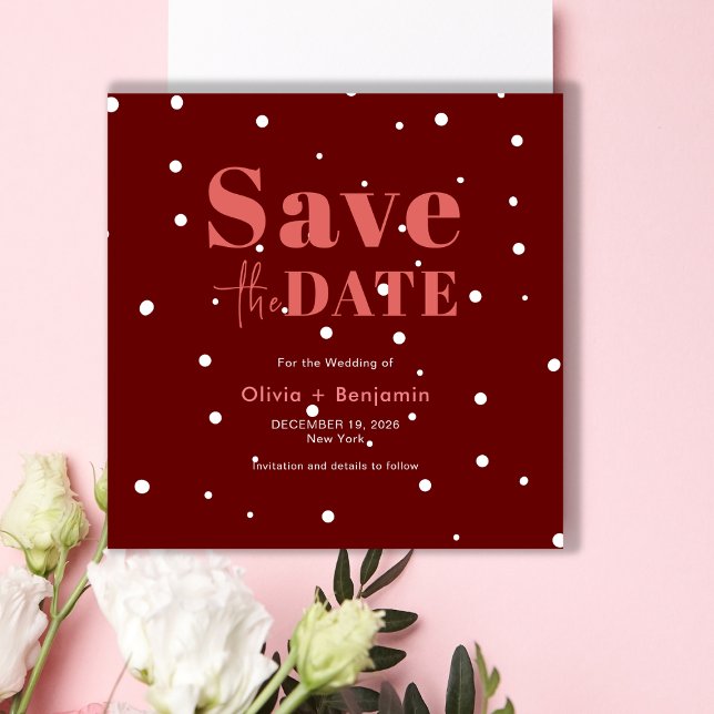 Convites Simples Casamento Vermelho De Neve Salva A Data (Christmas Green Winter Wedding Save The Date Invitation)