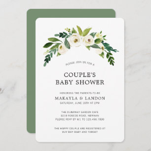 Convites Simples Chá de fraldas de Garota Floral Branca Ele