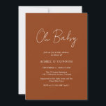 Convites Simples Chá de fraldas Elegante de Script Russo de<br><div class="desc">Convite de chá de fraldas colorido de abóbora moderno com um simples design com "Oh Baby" em uma tipografia de script de estilo rústico. Este elegante convite neutro de gênero com um layout minimalista é excelente para um chá de fraldas de outono/Halloween, quer você esteja tendo um menino ou uma...</div>