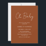 Convites Simples Chá de fraldas Elegante de Script Russo de<br><div class="desc">Convite de chá de fraldas colorido de abóbora moderno com um simples design com "Oh Baby" em uma tipografia de script de estilo rústico. Este elegante convite neutro de gênero com um layout minimalista é excelente para um chá de fraldas de outono/Halloween, quer você esteja tendo um menino ou uma...</div>
