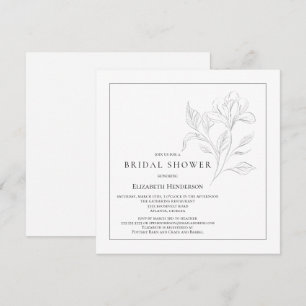 Convites Simples Chá de panela Branco Preto Elegante Flora