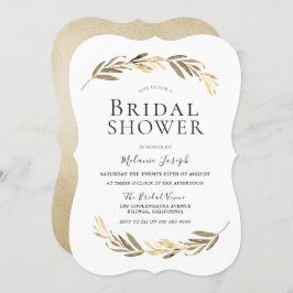 Convites Simples Chá de panela Dourado de Folha Elegante Mo
