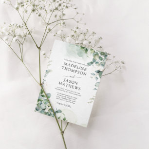 Convites Simples Chic Eucalyptus Lavar Casamento Verde Dour