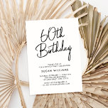 Convites Simples Chic Modern 60º Aniversário<br><div class="desc">Simples Chic Modern 60º aniversário. Apresentar um roteiro de caligrafia elegante e design de tipografia minimalista.</div>