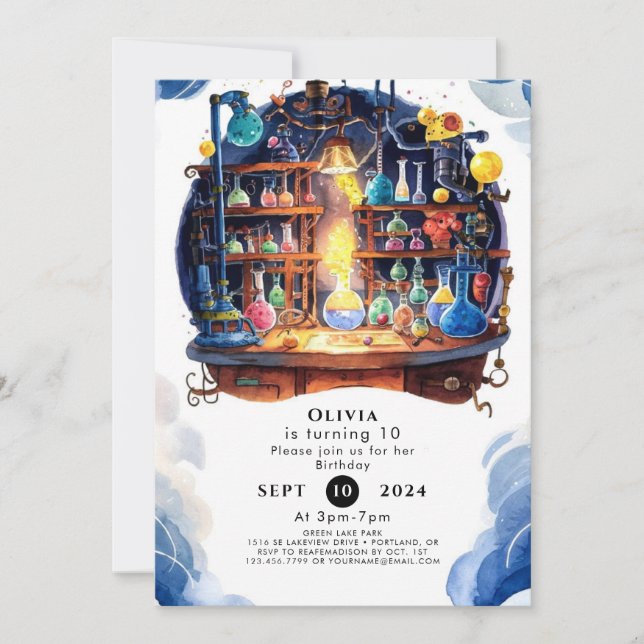 Convites Simples Cientista de Diversão de Ciências Aniversá (Frente)