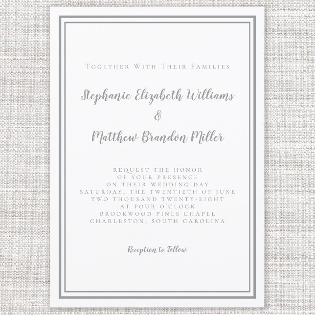 Convites Simples Cinzas e Casamento Branco Moderno (Criador carregado)