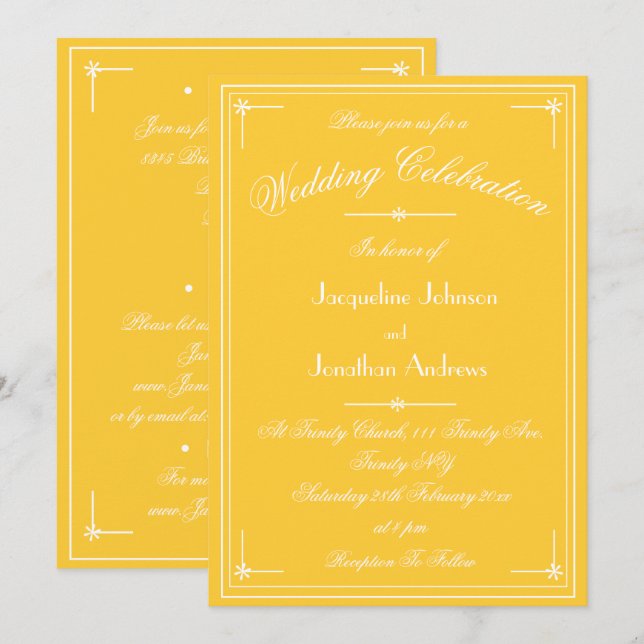 Convites Simples Clássico Amarelo Ensolarado Casamento Tudo (Frente/Verso)