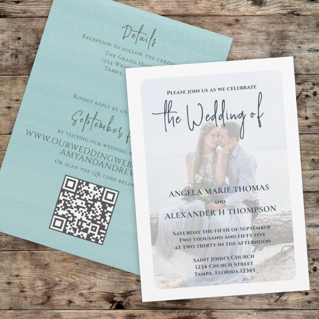 Convites Simples Código QR Turquesa Elegante RSVP Oceano (Criador carregado)