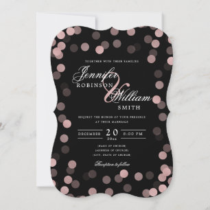 Convites Simples Confetti Negra Rosa Dourada de Casamento E