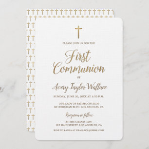 Convites Simples Cruz Dourada Moderna Primeira Comunhão