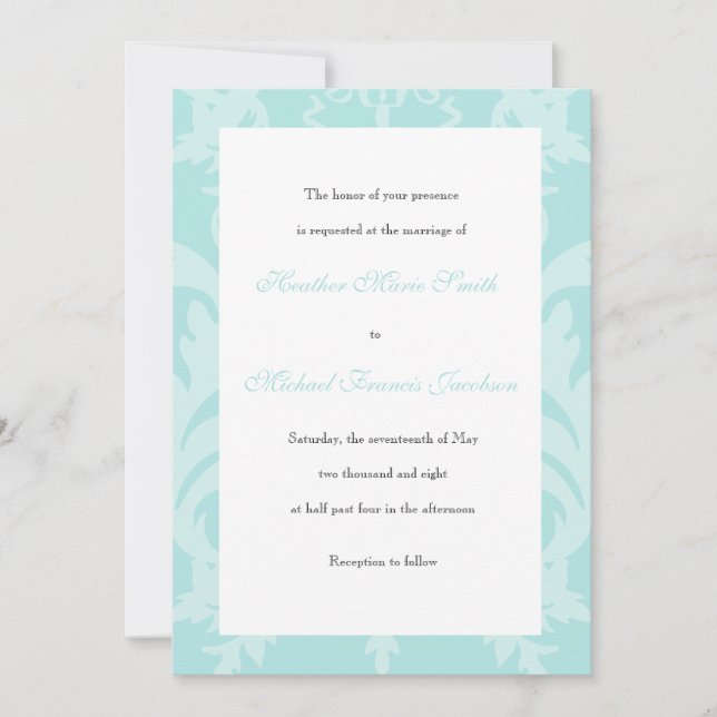 Convites Simples Damask Robin's Egg Blue Wedding Invitation (Frente)