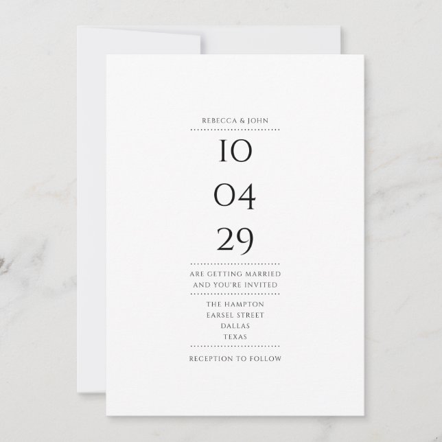 Convites Simples Data Especial de Casamento Preto e Branco (Frente)