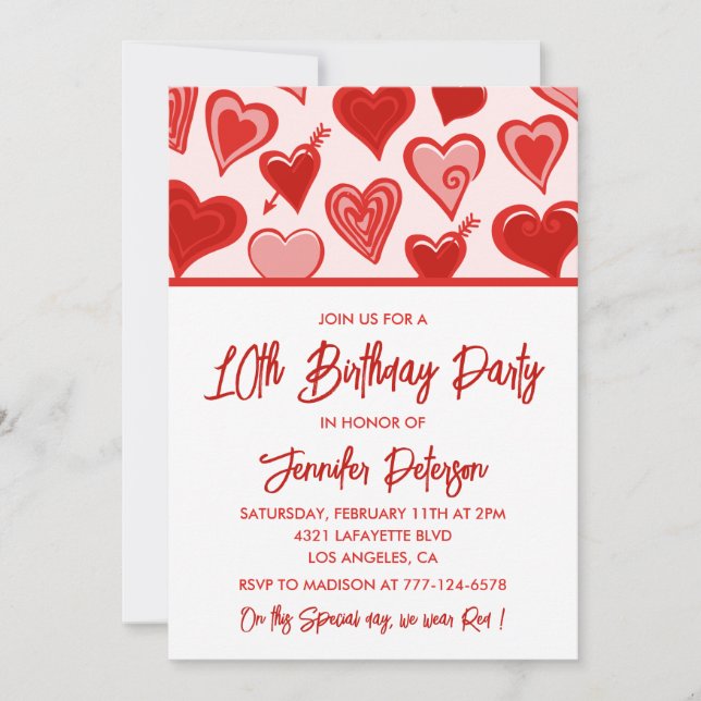 Convites simples de 10º aniversário para ela Coraç (Frente)