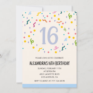 Convites simples de 16º aniversário Confetti Moder