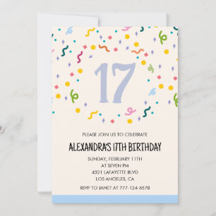Convites simples de aniversário de 17 anos Confete