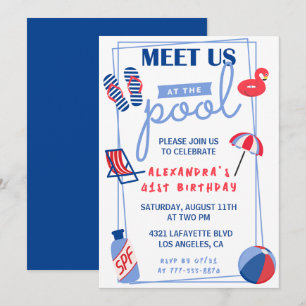 Convites simples de aniversário de 41 anos Pool Pa