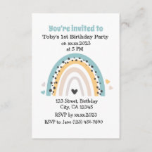 Convites Simples de Cartão Arco-Íris de Aniversári