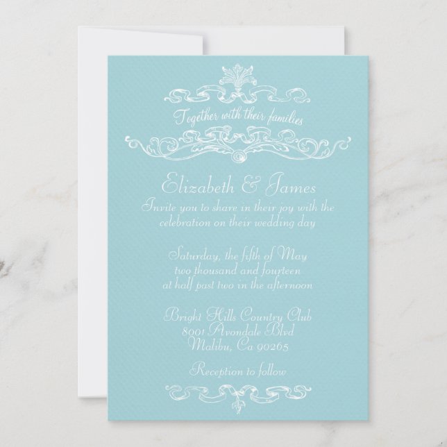 Convites Simples De Casamento Azul E Branco De Lux (Frente)