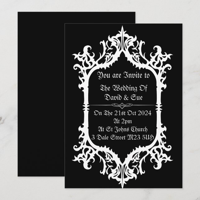 Convites Simples de Casamento Gótico (Frente/Verso)