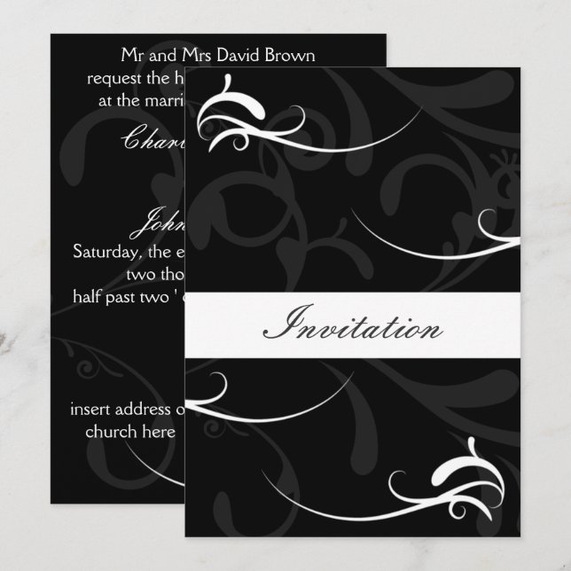 Convites Simples de Casamento Preto e Branco (Frente/Verso)
