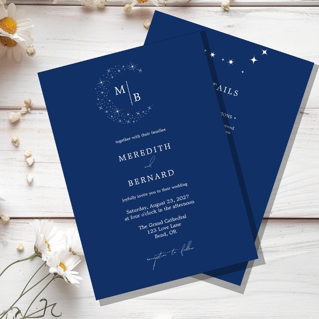 Convites Simples Detalhes de Monograma de Casamento Celesti (Criador carregado)