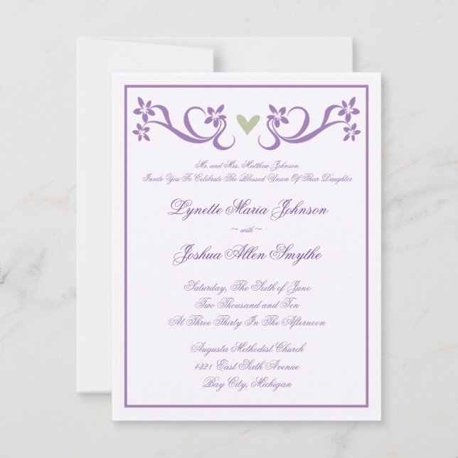 Convites simples do casamento do acento de Purple (Frente)