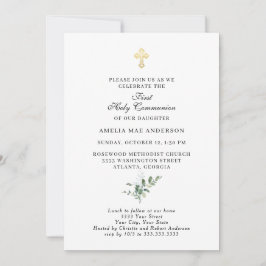 Convites Simples Dourada Cruz Primeira Comunhão Santa