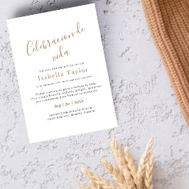 Convites Simples Dourado | Celebración de Vida Espanhola Fu