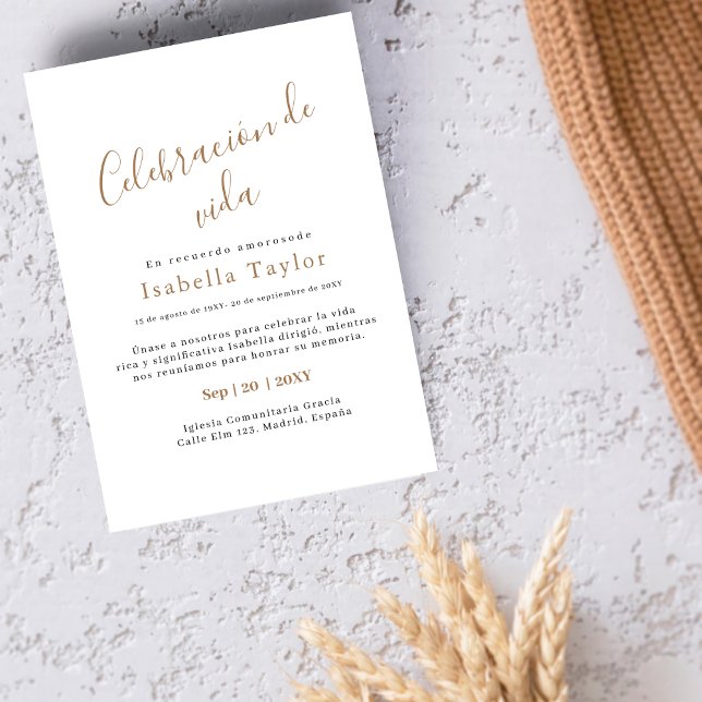 Convites Simples Dourado | Celebración de Vida Espanhola Fu (Criador carregado)
