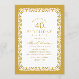 Convites Simples e Clássico Elegante de aniversário de 40 a