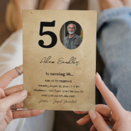 Convites Simples e elegante 50ª Festa de aniversário rustic