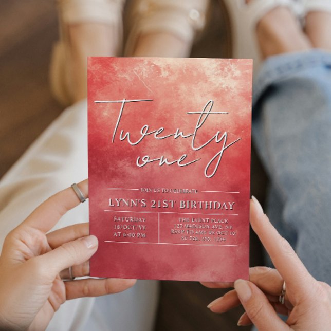 Convites Simples e elegante aniversário de 21 anos vermelho (Criador carregado)