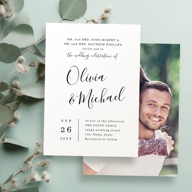 Convites Simples e elegante casamento (Modern simple elegant script wedding invitation)