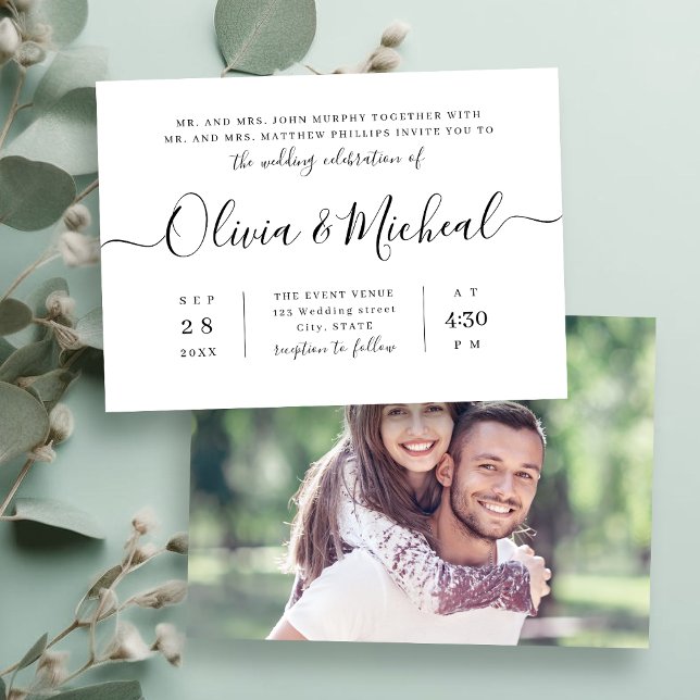 Convites Simples e elegante casamento (Modern simple elegant script wedding invitation)