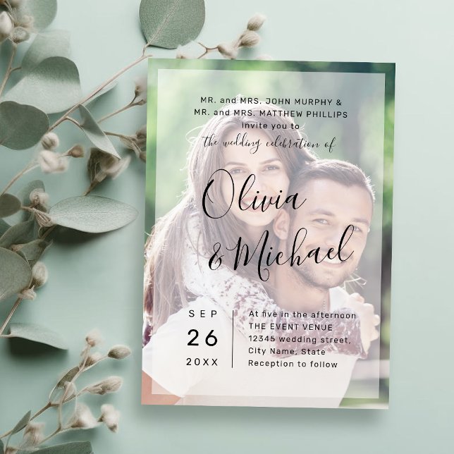Convites Simples e elegante casamento de fotos (Modern simple elegant script photo wedding invitation)