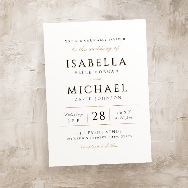 Convites Simples e elegante casamento de luxo, Invita (Simple elegant modern classy Luxury wedding Invita Invitation)