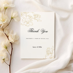 Convites Simples e elegante floração de ouro branco Obrigad