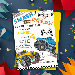 Convites Simples e fofo garoto de caminhão moderno 4 anos