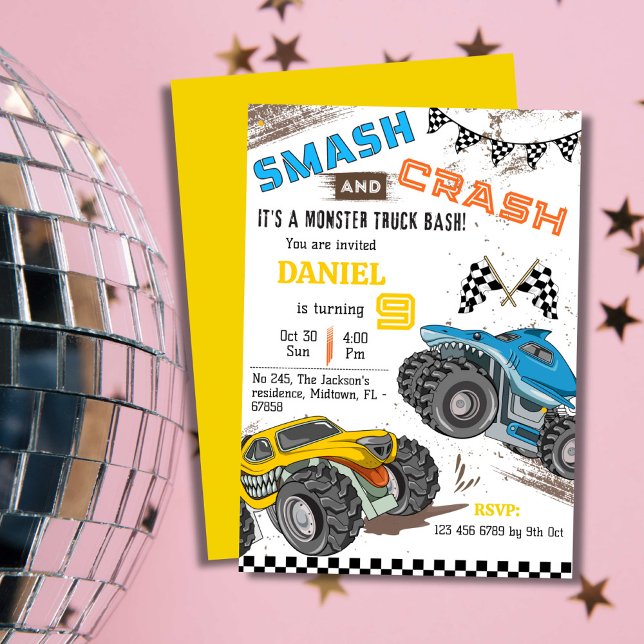 Convites Simples e fofo garoto de caminhão moderno 9º anive (Criador carregado)