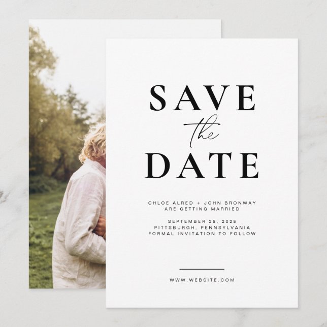 Convites Simples e Moderno Save the Date com Foto (Frente/Verso)