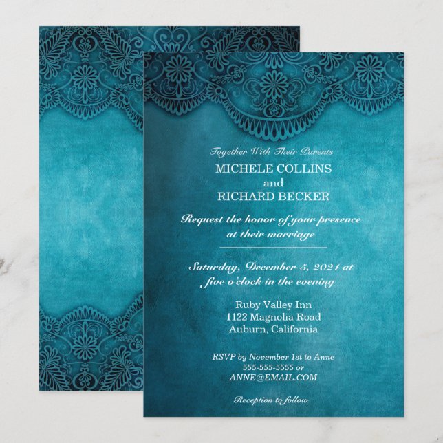 Convites Simples Elegância Azul Casamento (Frente/Verso)